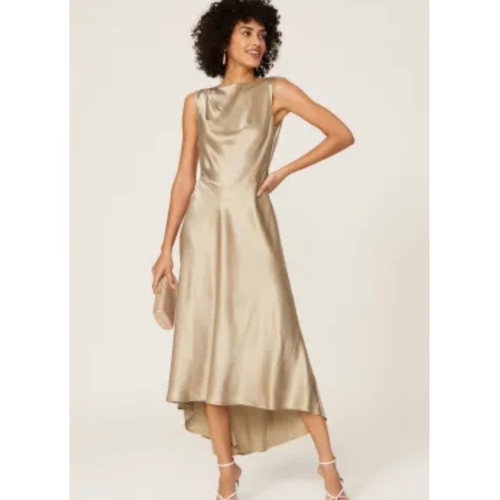 SALONI Gold Satin Midi Dress